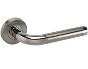 Access Hardware Curved Duo Door Handles On Round Rose, Dual Finish Polished & Satin Stainless Steel - B3210D (sold in pairs)