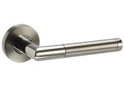 Access Hardware Mitred Door Handles On Round Rose, Dual Finish Satin & Polished Stainless Steel - B3310D (sold in pairs)