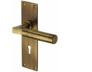 Heritage Brass Bauhaus Low Profile Door Handles On Backplate, Antique Brass - BAU7300-AT (sold in pairs)