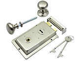 Prima Rim Lock (155mm x 105mm) With Mushroom Rim Knob (52mm), Satin Nickel - BH1015SN (sold as a set)