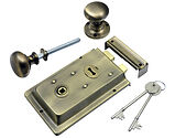 Prima Rim Lock (155mm x 105mm) With Mushroom Rim Knob (52mm), Antique Brass - BH1015XL (sold as a set)