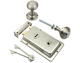 Prima Rim Lock (155mm x 105mm) With Reeded Rim Knob (53mm), Satin Nickel - BH1016SN (sold as a set)