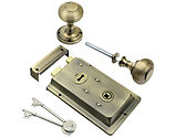 Prima Rim Lock (155mm x 105mm) With Reeded Rim Knob (53mm), Antique Brass - BH1016XL (sold as a set)