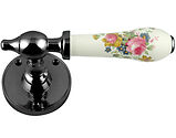 Chatsworth White Rose Porcelain Door Handle, Black Chrome Round Rose - BCBUL32-WHI-ROSE