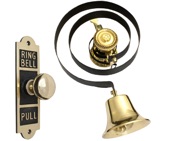 Prima Butlers Bell On Black Spring With Shaped Oblong Enbossed Pull, Polished Brass - BH1006PB