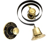 Prima Butlers Bell On Black Spring With Round Embossed Pull, Polished Brass - BH1007PB