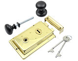 Prima Rim Lock (155mm x 105mm) With Mushroom Rim Knob (52mm), Polished Brass With Matt Black Knob - BH1015PB/MB (sold as a set)