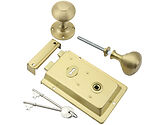 Prima Rim Lock (155mm x 105mm) With Reeded Rim Knob (53mm), Satin Brass - BH1016SB (sold as a set)