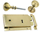 Prima Heavy Cast Rim Lock (155mm x 105mm) With Reeded Rim Knob (50mm), Polished Brass - BH1020PB (sold as a set)