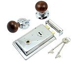 Prima Rim Lock (155mm x 105mm) With Rosewood Mushroom Rim Knob (57mm), Polished Chrome - BH1021BC (sold as a set)