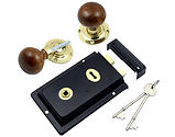 Prima Rim Lock (155mm x 105mm) With Rosewood Mushroom Rim Knob (57mm), Black - BH1021BL (sold as a set)