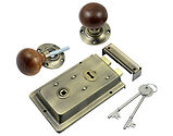 Prima Rim Lock (155mm x 105mm) With Rosewood Mushroom Rim Knob (57mm), Antique Brass - BH1021XL (sold as a set)