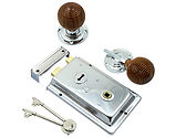 Prima Rim Lock (155mm x 105mm) With Rosewood Reeded Rim Knob (54mm), Polished Chrome - BH1022BC (sold as a set)
