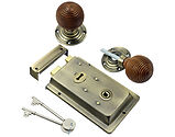 Prima Rim Lock (155mm x 105mm) With Rosewood Reeded Rim Knob (54mm), Antique Brass - BH1022XL (sold as a set)