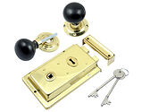 Prima Rim Lock (155mm x 105mm) With Ebony Mushroom Rim Knob (57mm), Polished Brass - BH1023PB (sold as a set)