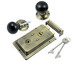 Prima Rim Lock (155mm x 105mm) With Ebony Mushroom Rim Knob (57mm), Antique Brass - BH1023XL (sold as a set)