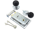 Prima Rim Lock (155mm x 105mm) With Ebony Reeded Rim Knob (54mm), Polished Chrome - BH1024BC (sold as a set)
