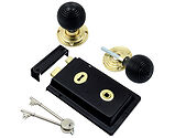 Prima Rim Lock (155mm x 105mm) With Ebony Reeded Rim Knob (54mm), Black - BH1024BL (sold as a set)