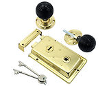 Prima Rim Lock (155mm x 105mm) With Ebony Reeded Rim Knob (54mm), Polished Brass - BH1024PB (sold as a set)