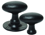 Cardea Ironmongery Oval Rim Door Knob (60mm x 38mm), Black Iron - BI206R (sold in pairs)