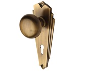 Heritage Brass Broadway Art Deco Style Door Knobs On Backplate, Antique Brass - BR1800-AT (sold in pairs)