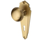 Heritage Brass Broadway Art Deco Style Door Knobs On Backplate, Satin Brass - BR1800-SB (sold in pairs)