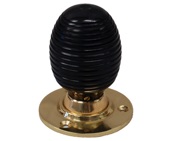Chatsworth Beehive Ebony Wood Mortice Door Knobs, Polished Brass Backplate - BUL401-2-BLK (sold in pairs)