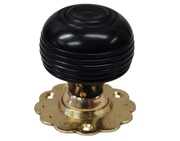 Chatsworth Fluted Rose Cottage Ebony Wood Mortice Door Knobs, Polished Brass Backplate- BUL402-3-BLK (sold in pairs)