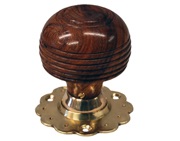 Chatsworth Fluted Rose Cottage Rosewood Brown Mortice Door Knobs, Polished Brass Backplate - BUL402-3-BRN (sold in pairs)