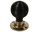 Chatsworth Beehive Black Wood Mortice Door Knobs, Aged Brass Backplate - BUL405-2PAB-BLK (sold in pairs)