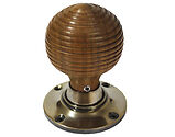 Chatsworth Beehive Brown Wood Mortice Door Knobs, Aged Brass Backplate - BUL406-2PAB-BRN (sold in pairs)