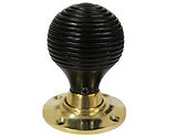 Chatsworth Beehive Black Wood Mortice Door Knobs, Polished Brass Backplate - BUL406-2PB-BLK (sold in pairs)