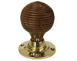 Chatsworth Beehive Brown Wood Mortice Door Knobs, Polished Brass Backplate - BUL406-2PB-BRN (sold in pairs)