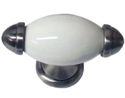 Chatsworth Oxford Pull Knob (Polished Chrome, Antique Brass OR Pewter), White Porcelain - BUL801-WHI