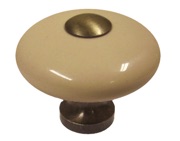 Chatsworth Oxford Donut Knob (Polished Chrome, Antique Brass OR Pewter), Cream Porcelain - BUL805-CRM