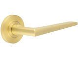 Frelan Hardware Burlington Mayfair Door Handles On Plain Rose, Satin Brass - BUR10KIT235 (sold in pairs)