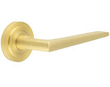 Frelan Hardware Burlington Mayfair Door Handles On Stepped Rose, Satin Brass - BUR10KIT237 (sold in pairs)