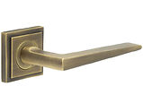 Frelan Hardware Burlington Mayfair Door Handles On Stepped Square Rose, Antique Brass - BUR10KIT7 (sold in pairs)