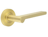 Frelan Hardware Burlington Fitzrovia Door Handles On Plain Rose, Satin Brass - BUR15KIT235 (sold in pairs)