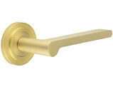 Frelan Hardware Burlington Fitzrovia Door Handles On Stepped Rose, Satin Brass - BUR15KIT237 (sold in pairs)