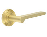 Frelan Hardware Burlington Fitzrovia Door Handles On Reeded Rose, Satin Brass - BUR15KIT238 (sold in pairs)