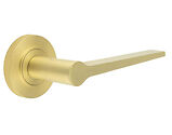 Frelan Hardware Burlington Knightsbridge Door Handles On Knurled Rose, Satin Brass - BUR20KIT239 (sold in pairs)