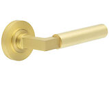 Frelan Hardware Burlington Westminster Door Handles On Plain Rose, Satin Brass - BUR30KIT235 (sold in pairs)