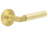 Frelan Hardware Burlington Westminster Door Handles On Chamfered Rose, Satin Brass - BUR30KIT236 (sold in pairs)