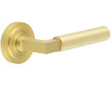 Frelan Hardware Burlington Westminster Door Handles On Stepped Rose, Satin Brass - BUR30KIT237 (sold in pairs)