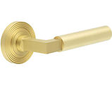 Frelan Hardware Burlington Westminster Door Handles On Reeded Rose, Satin Brass - BUR30KIT238 (sold in pairs)