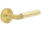 Frelan Hardware Burlington Highgate Door Handles On Knurled Rose, Satin Brass - BUR30KIT239 (sold in pairs)