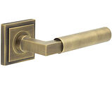 Frelan Hardware Burlington Westminster Door Handles On Stepped Square Rose, Antique Brass - BUR30KIT7 (sold in pairs)