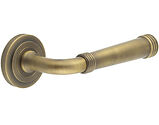 Frelan Hardware Burlington Highgate Door Handles On Stepped Rose, Antique Brass - BUR35KIT3 (sold in pairs)