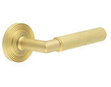 Frelan Hardware Burlington Piccadilly Door Handles On Reeded Rose, Satin Brass - BUR40KIT238 (sold in pairs)